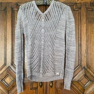 Roxy gray open-knit crochet hoodie